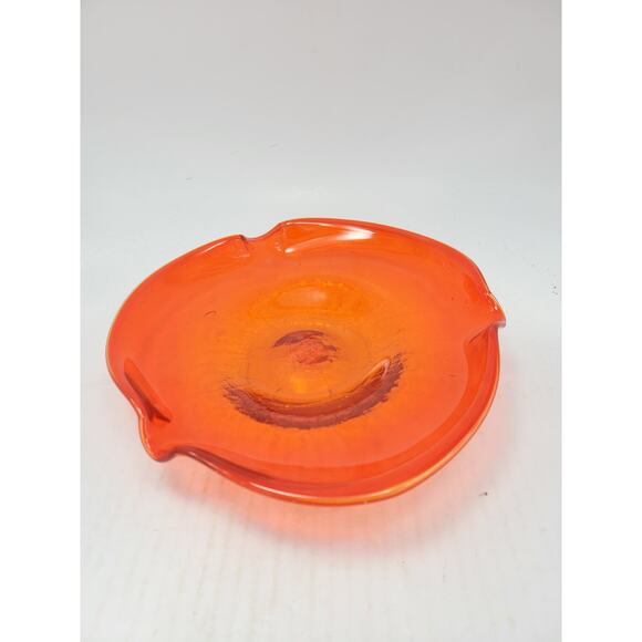 Vintage Rainbow Crackle Art Glass Amberina Ashtray, Hand-Blown Mid Century - Picture 2 of 6